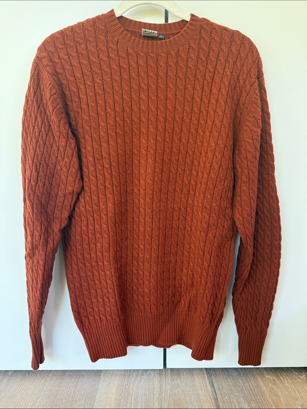 Men's Cable Crewneck Sweater in Rust